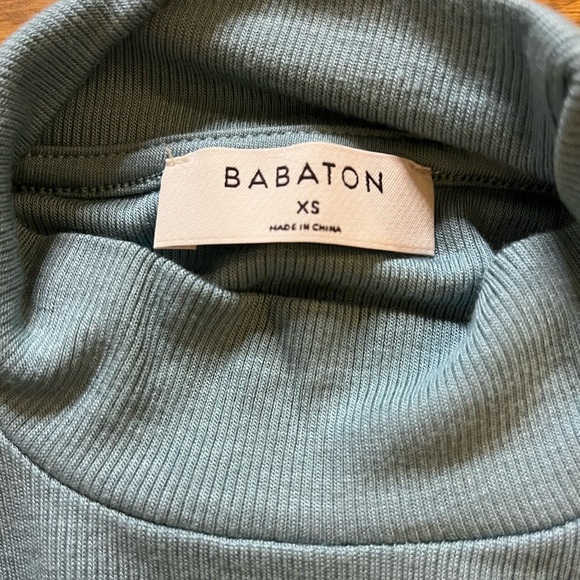 Aritzia Babaton Formarib Teal Ribbed Mockneck Short Sleeve Crop Tee - Picture 3 of 7